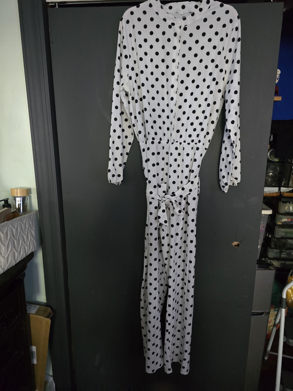 SHEIN White Jumpsuit with Black Polka Dots